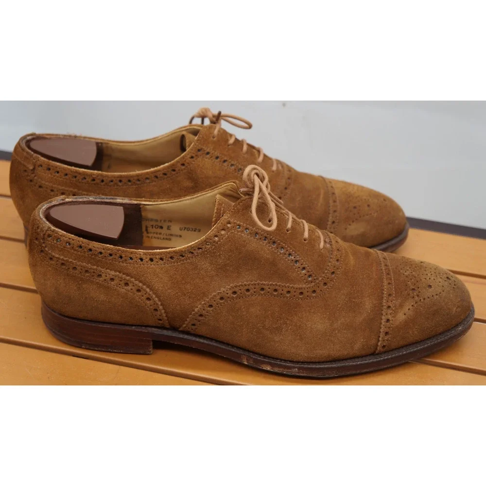 Crockett & Jones Winchester Tan Brown Suede Brogue Oxford UK 10.5 E US 11